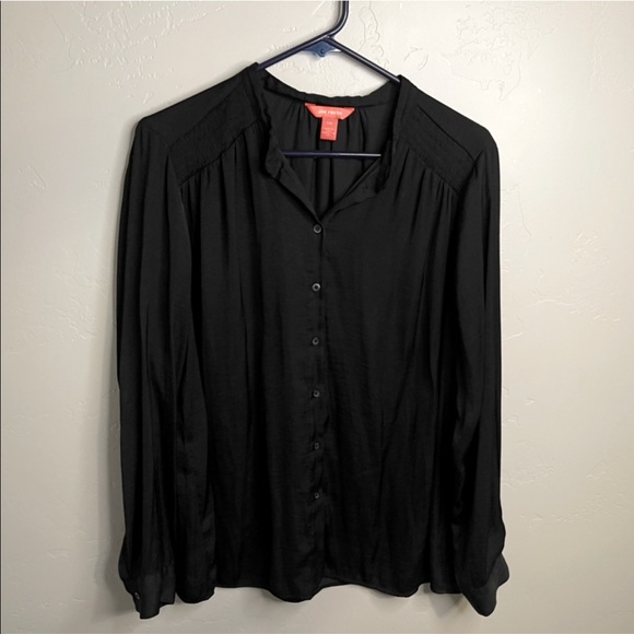 Joe Fresh Silk Blouse from NORDSTROM Ribbed Detail Long Sleeve BLACK LARGE NEW! - Picture 3 of 9